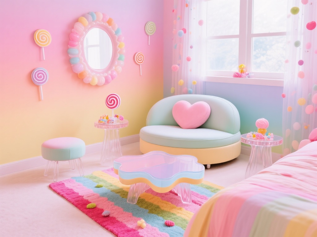 家具是糖果派对风格房间中的点睛之笔。大胆选择形态独