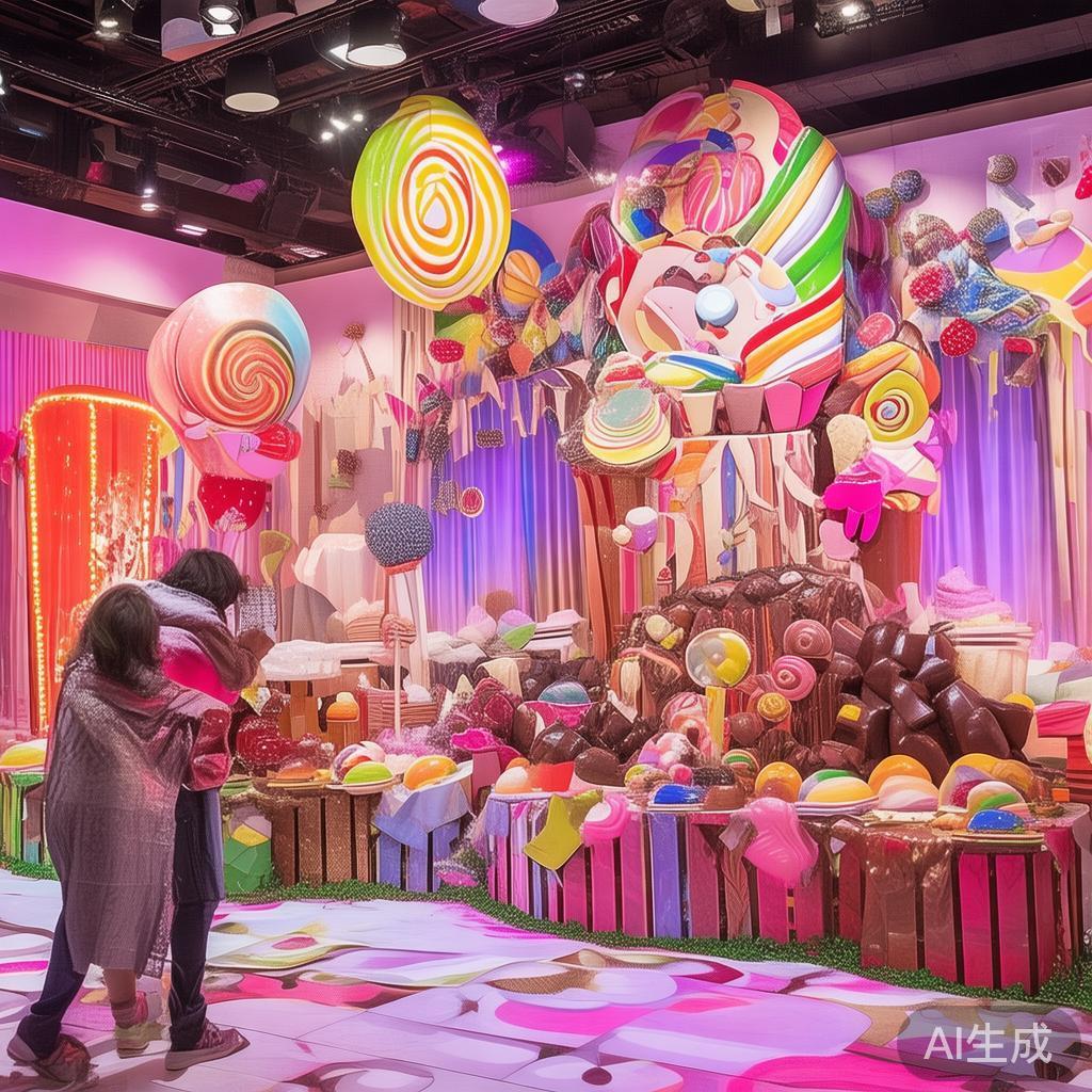 欢乐糖果盛宴来袭:精彩纷呈的糖果派对盛大开启 在派对布置中,主题布景墙和大尺寸糖果模型成为焦点,