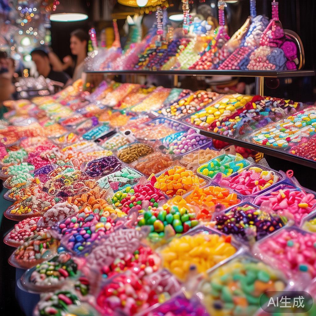 走进派对现场，首先映入眼帘的是琳琅满目的糖果展台。