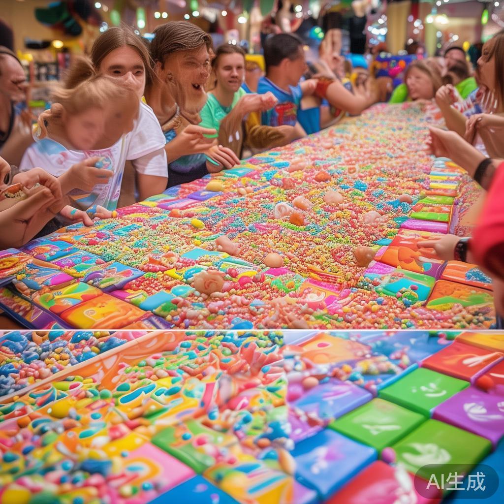 参与特色互动游戏
糖果传递赛、糖果拼图比赛以及“